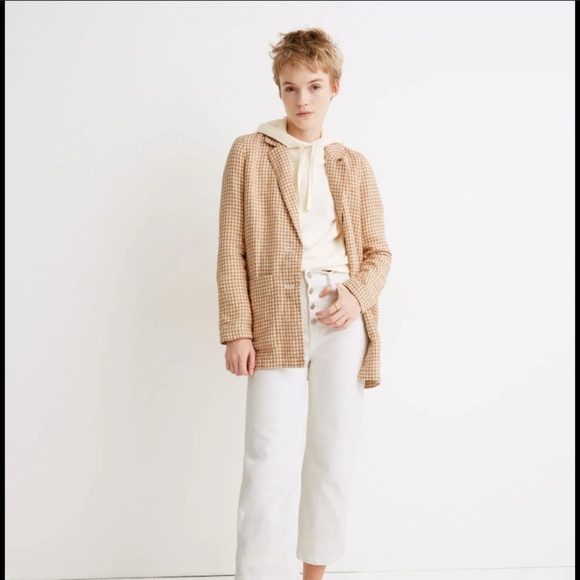 Madewell Linen Relaxed Dorset Blazer in Tan Gingham Check Jacket Size XL - Picture 1 of 10